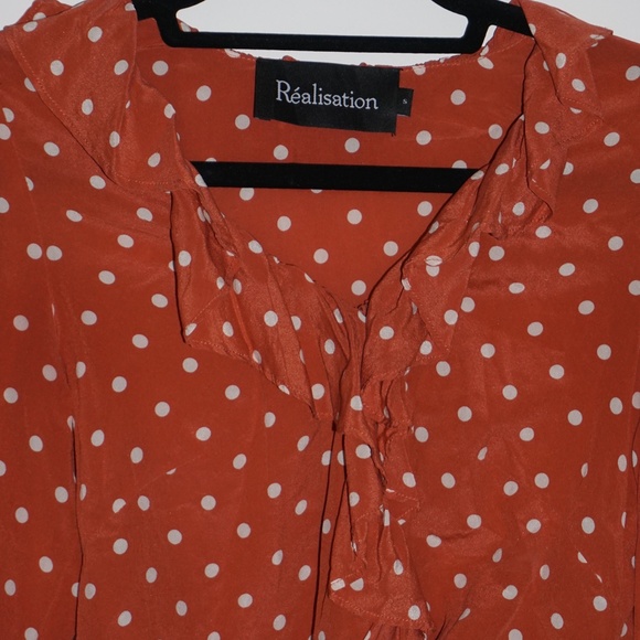 Realisation Par Valentina Ruffle Rust Spot Red polka dots Blouse - Picture 3 of 10